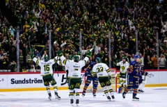 260919 Björklövens supportrar jublar efter 0-2 under ishockeymatchen i SHL mellan Djurgården och Björklöven den 19 september 2026 i Stockholm.
Foto: Jesper Zerman / BILDBYRÃ
N / kod JZ / JZ0754