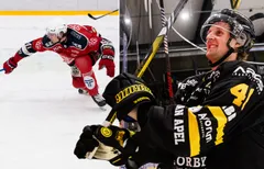 Forshaga-trion Karl Andersson, Gustav Ling (ej på bild) och Felix Söderlund skriver på för Enköping. Foto: Bildbyrån (montage).