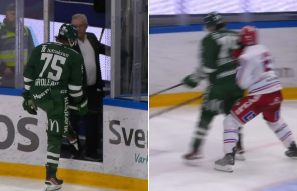 Jérémy Groleau får matchstraff efter huvudtackling på Anton Lander