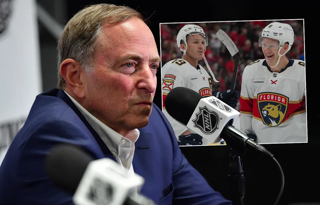 Gary Bettman, samt Matthew och Brady Tkachuk.