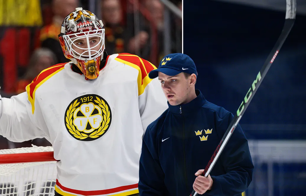 Erik Källgren och Brynäs målvaktstränare Anthon Hansson. 
