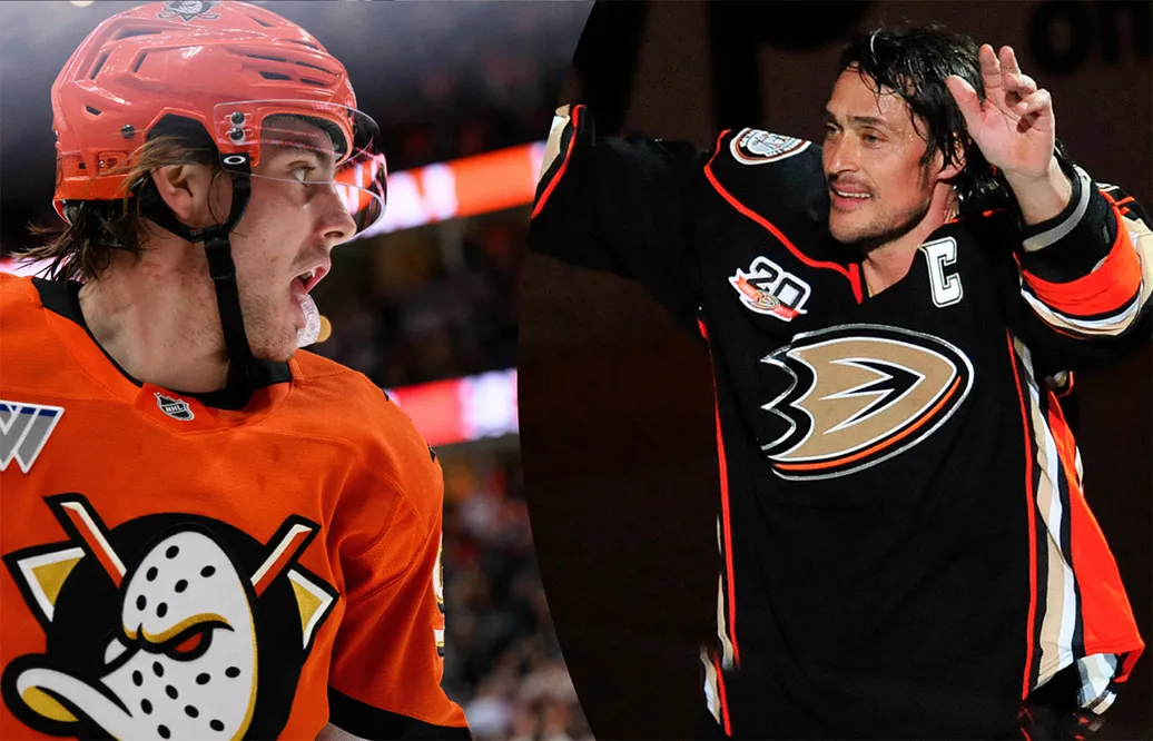 Leo Carlsson och Teemu Selänne - två Anaheimstjärnor.
Foto: Bildbyrån.
