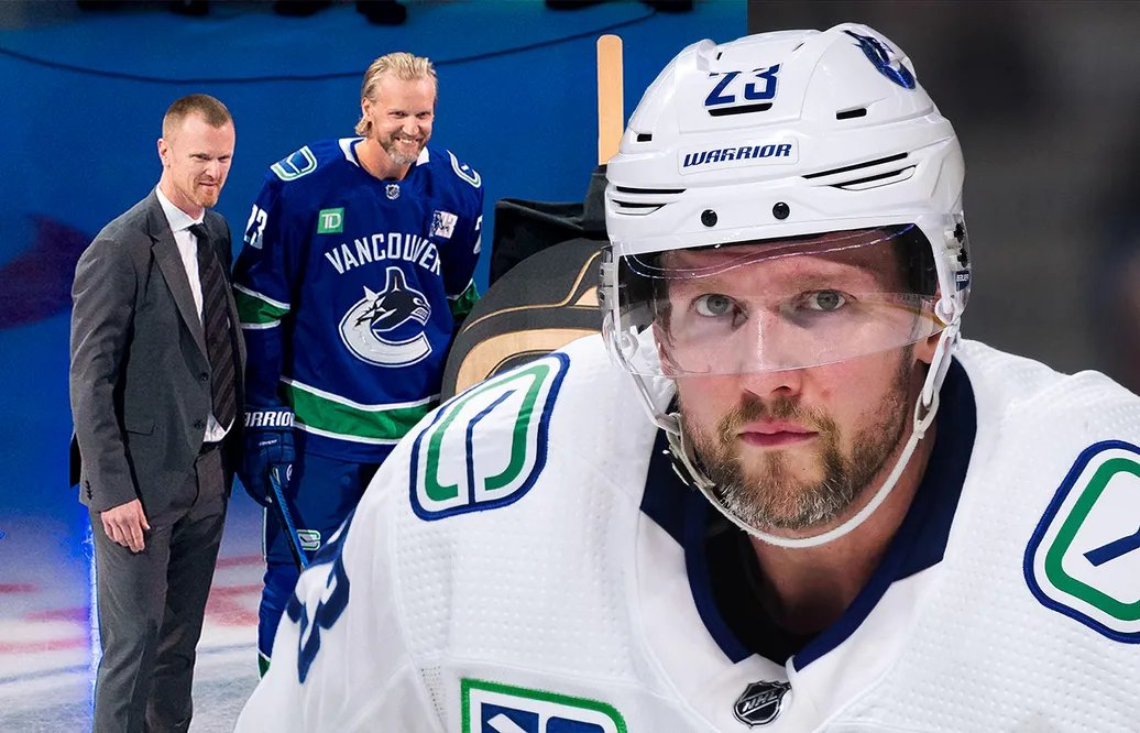 Alexander Edler återförenas med Sedin-bröderna. Foto: David Kirouac/CSM via ZUMA Wire och Bildbyrån (montage).