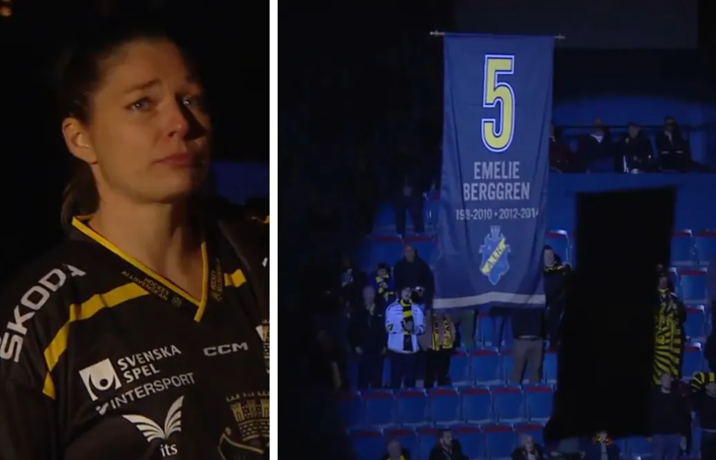 Emelie Berggren fick sin tröja hissad i taket