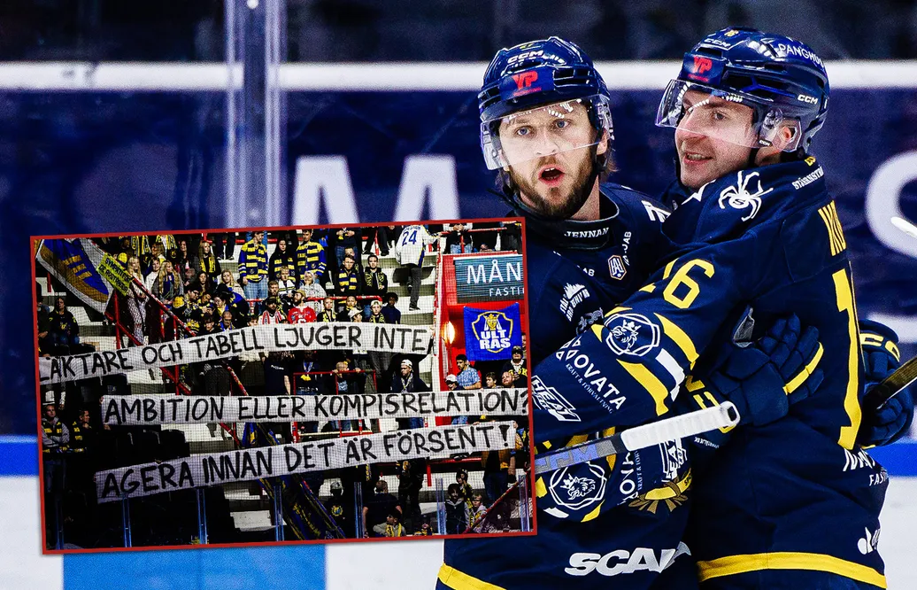 Södertälje vinner efter supportrarnas banderoll.