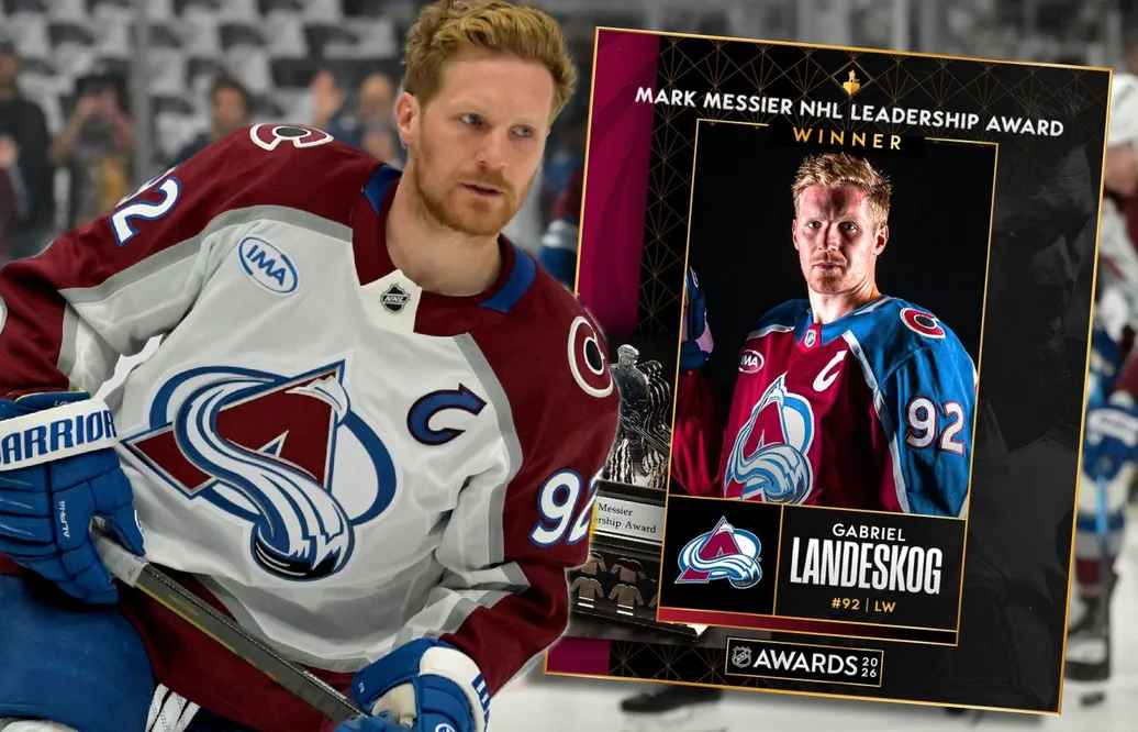Gabriel Landeskog vinner Mark Messier NHL Leadership Award. Foto: Jayne Kamin-Oncea-Imagn Images & NHL
