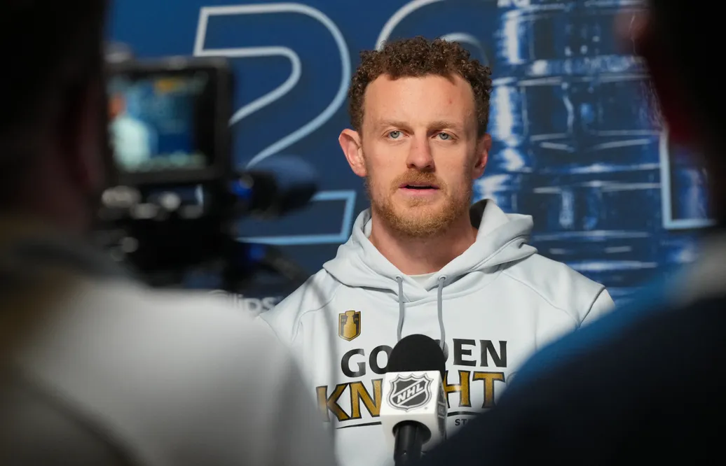 Jack Eichel tar kritiken mot Vegas Golden Knights med ro. Foto: James Guillory-Imagn Images