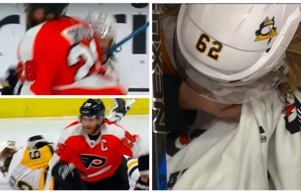 Här tacklas Carl Hagelin blodig – tvingades avbryta matchen