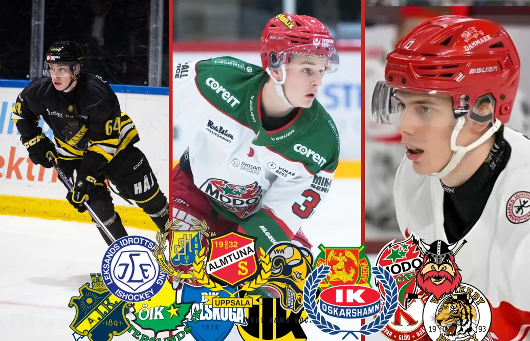 Edvin Isén, Hugo Hallin och Oliver Dejbjerg Larsen är tre spelare att hålla koll på i Hockeyallsvenskan. 
Foton: Bildbyrån