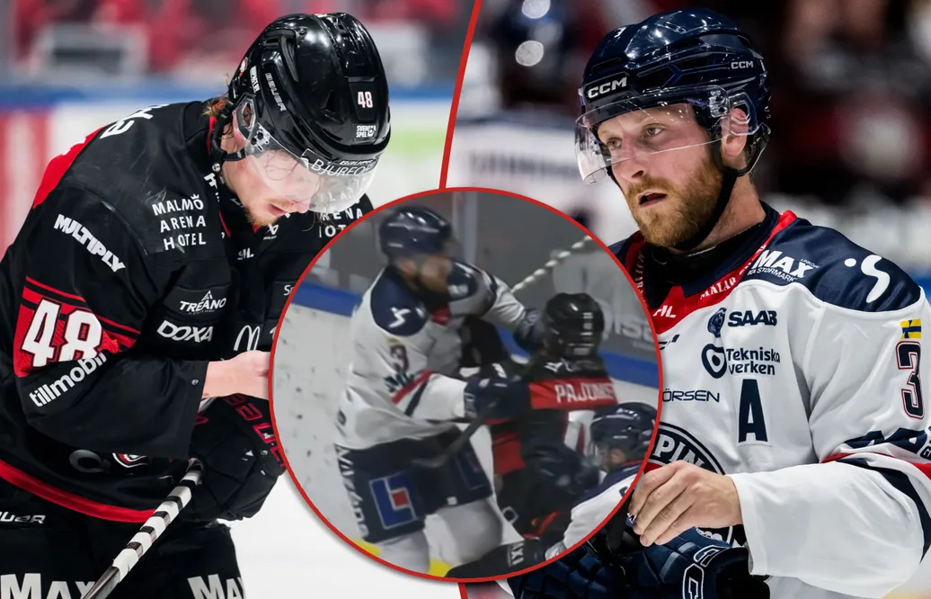 Linus Hultström får matchstraff för den fula satsningen på Lauri Pajuniemi.