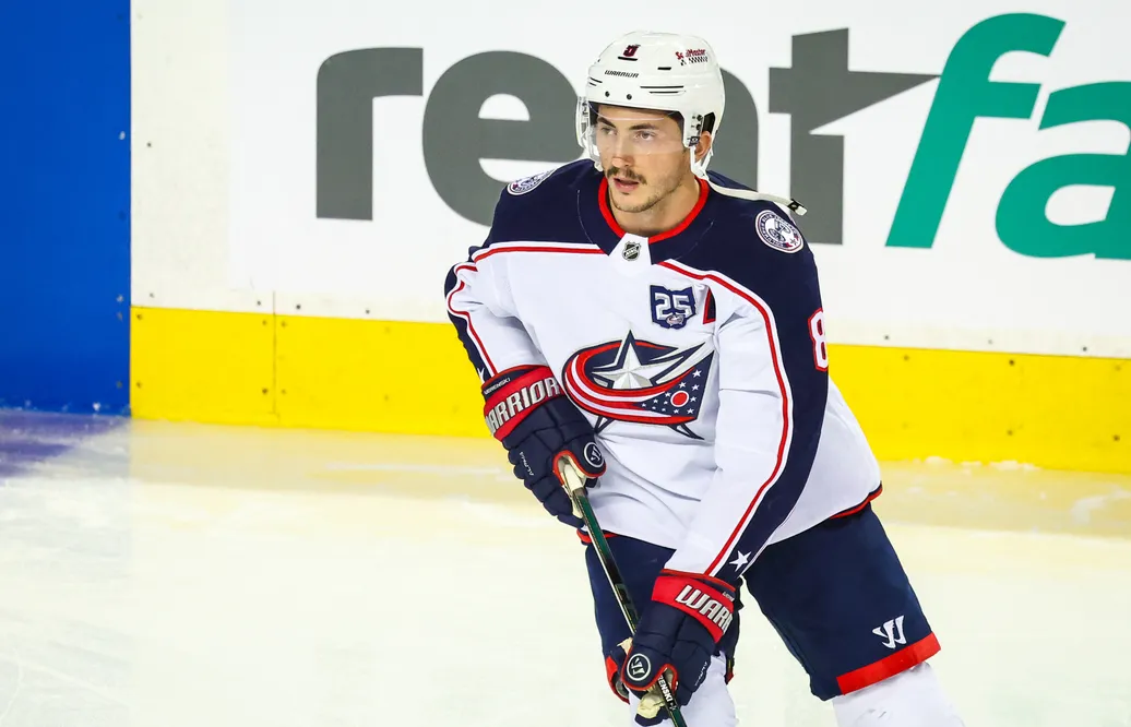 Zach Werenski ser ut att vara på väg bort från Columbus. Foto: Sergei Belski-Imagn Images
