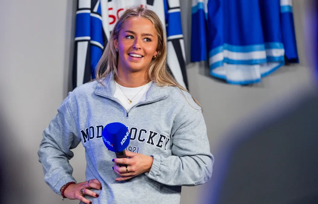MoDos Tindra Holm under SDHL:s upptaktsträff inför 2026/27-säsongen. 