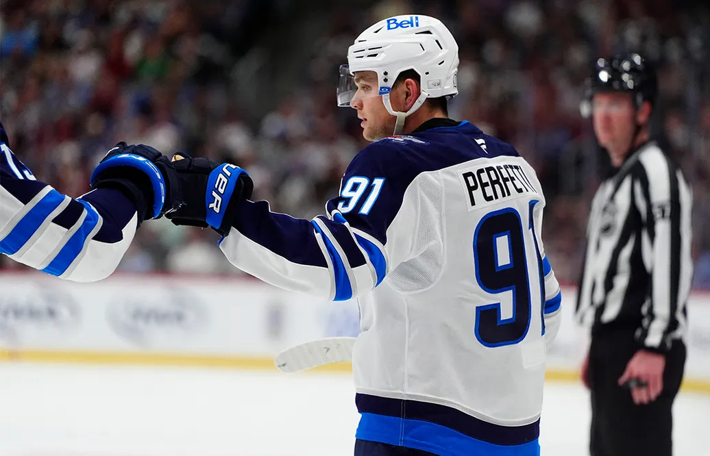 Cole Perfetti har skrivit på ett femårskontrakt i Winnipeg Jets. Foto: Bildbyrån/on Chenoy-Imagn Images.