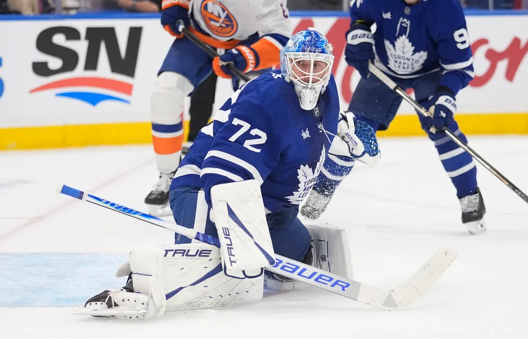 Sergej Bobrovskij har inte imponerat mellan Toronto Maple Leafs stolpar. Foto: John E. Sokolowski-Imagn Images