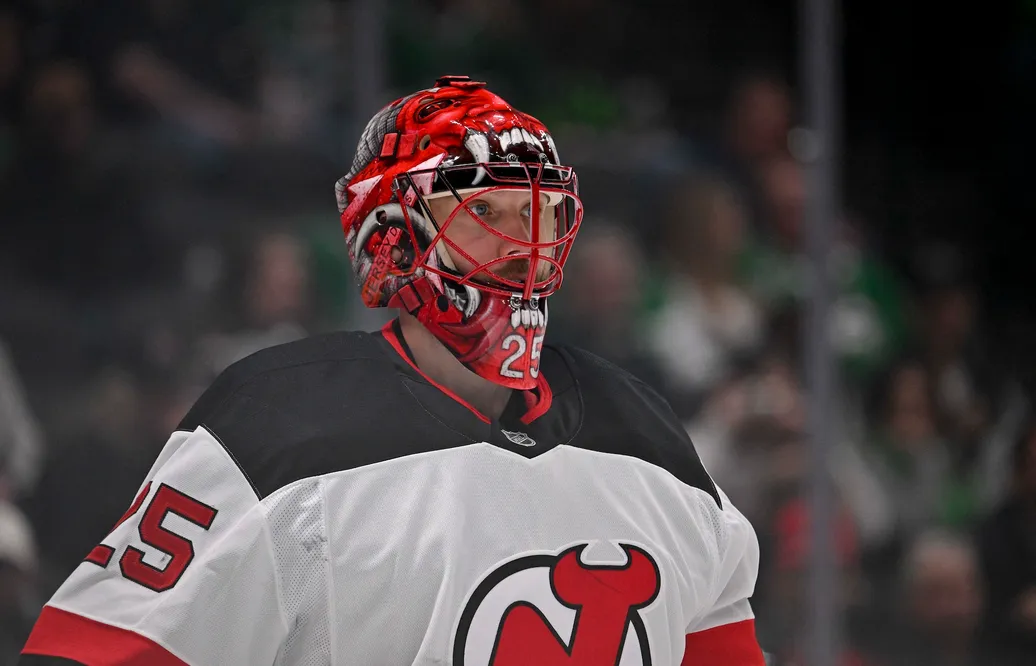 New Jersey Devils målvakt Jacob Markström i match mot Dallas Stars