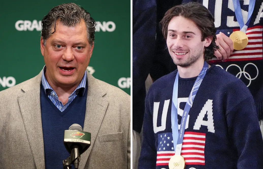 Bill Guerin och Quinn Hughes.