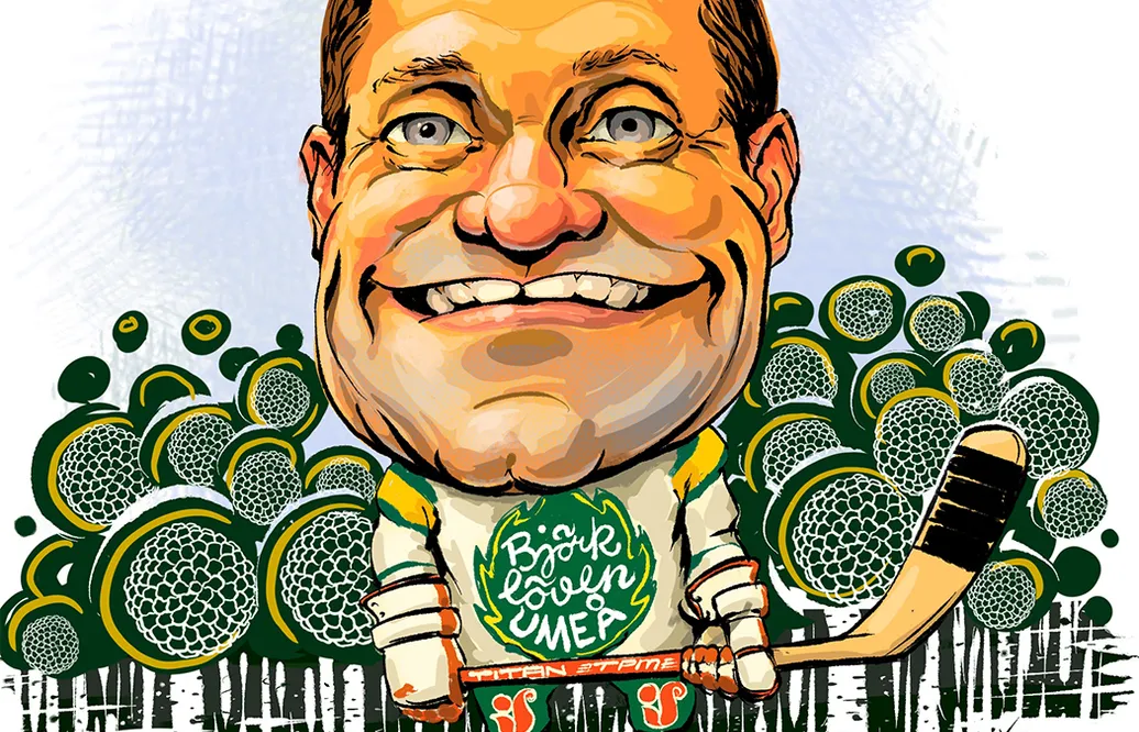Peter Sundström. Karikatyr av Fredrik Jax.