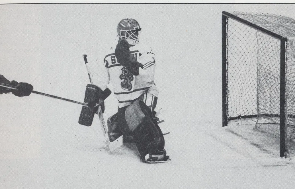 Anders "Masken Carlsson" gör 4–4 mot Finland under VM 1986.