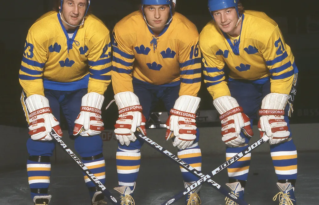 Dan Söderström, Mats Åhlberg och Dan Labraaten i landslaget. 