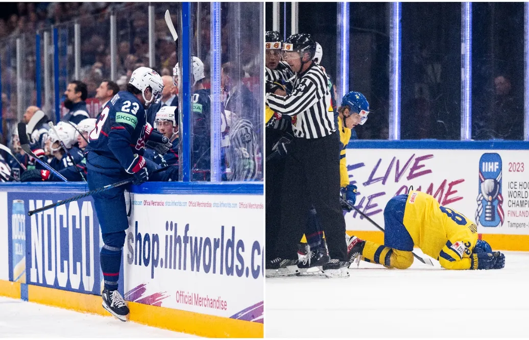HOCKEY-VM: Michael Eyssimont stängs av för tacklingen på Rasmus Sandin