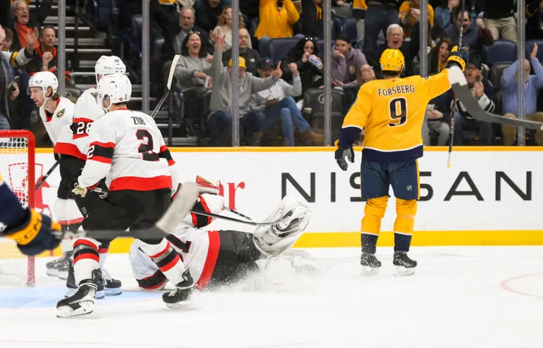 Filip Forsbergs Nashville möter Ottawa i den första matchen i NHL Monday Night Hockey. Foto: Steve Roberts-Imagn Images