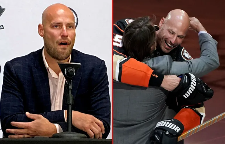 Ryan Getzlaf får tröjan i taket i Anaheim.