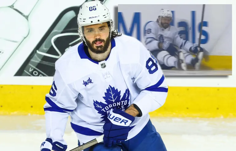 Kirill Martjenko utgick skadad i Torontos förlustmatch mot Calgary Flames. Foto: Sergei Belski-Imagn Images