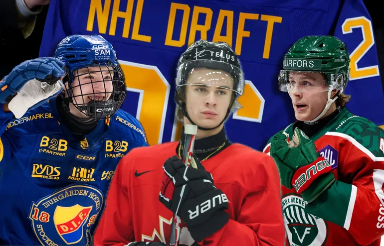 Viggo Björck, Gavin McKenna och Ivar Stenberg är spelare som väntas gå tidigt i nästa veckas NHL-draft. Foto: Bildbyrån