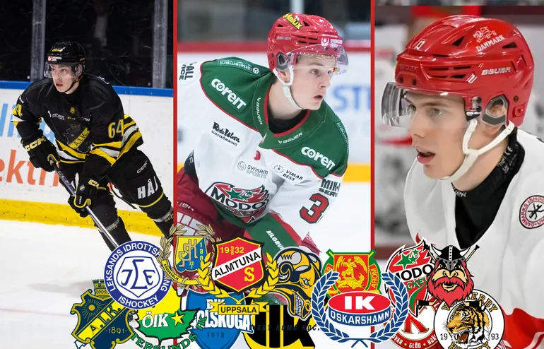 Edvin Isén, Hugo Hallin och Oliver Dejbjerg Larsen är tre spelare att hålla koll på i Hockeyallsvenskan. 
Foton: Bildbyrån