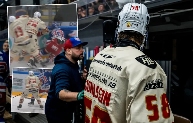 Hugo Jonasson stängs av för tacklingen.