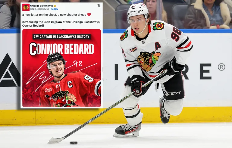 Connor Bedard är ny lagkapten för Chicago Blackhawks. Foto: Brad Penner-Imagn Images