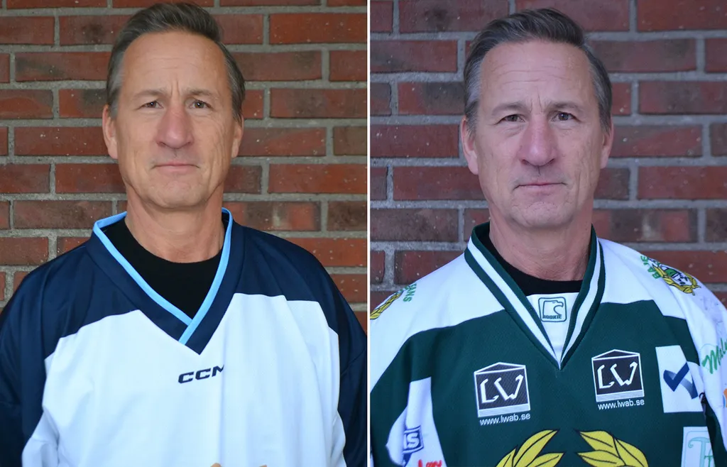 Stefan Gustavson i Djurgårds- och Hammarby-tröja.
