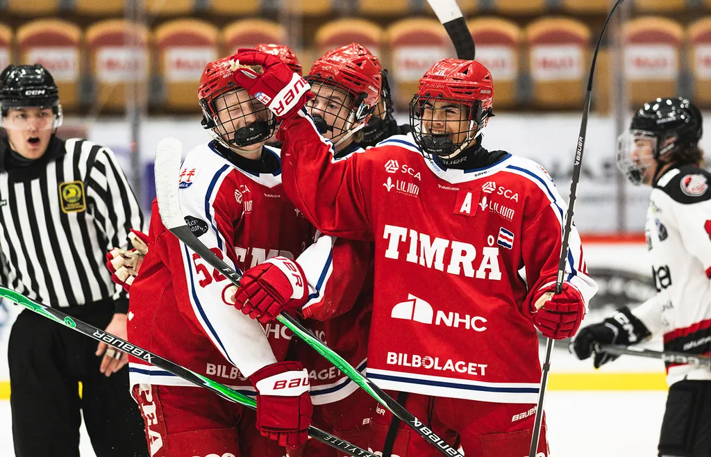 Timrå U18:s Albin Klar och Petter Dahlqvist jublar