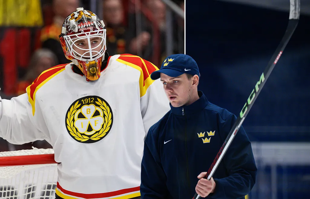 Erik Källgren och Brynäs målvaktstränare Anthon Hansson. 