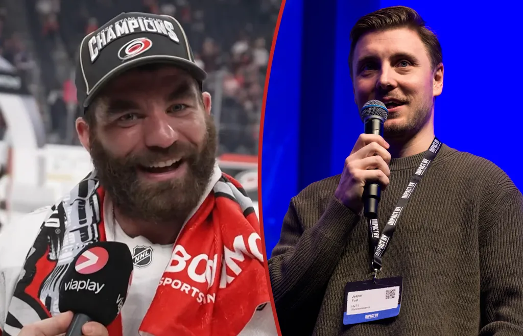 Jordan Martinook skickar en hälsning till Jesper Fast efter Stanley Cup-titeln.