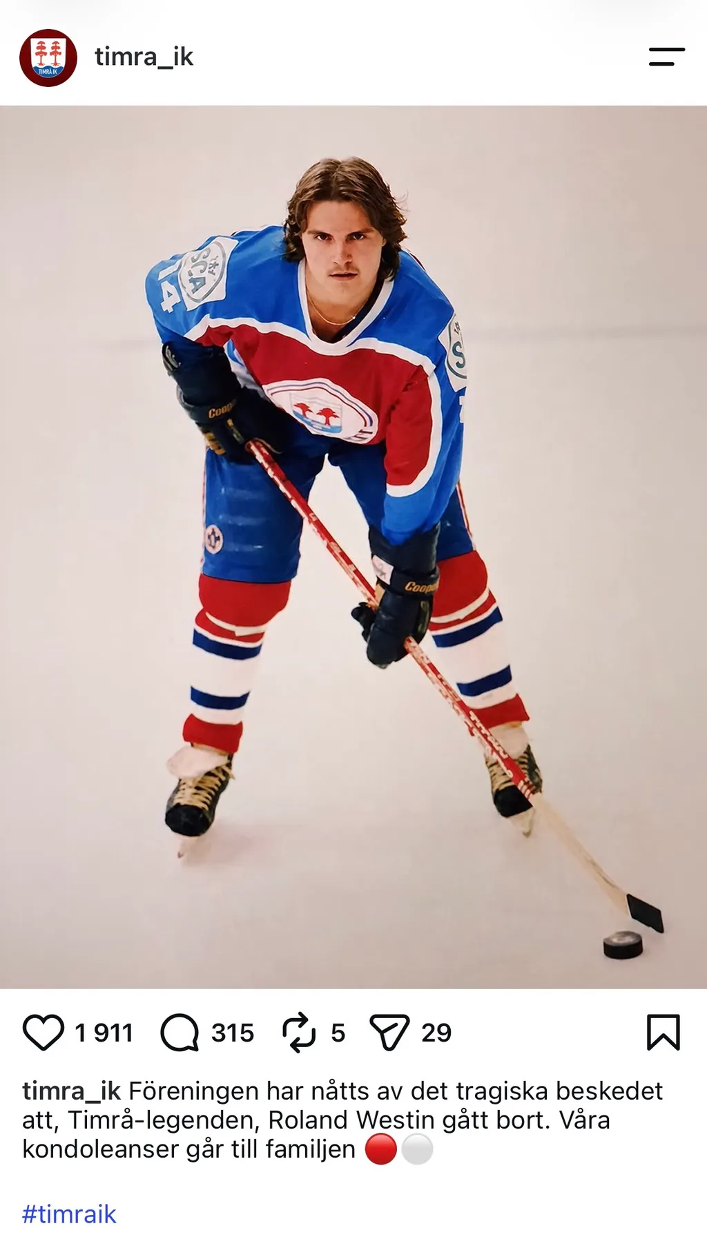 Roland Westin representerade Timrå under 80-talet. 
Bild: Skärmklipp från Timrås instagram