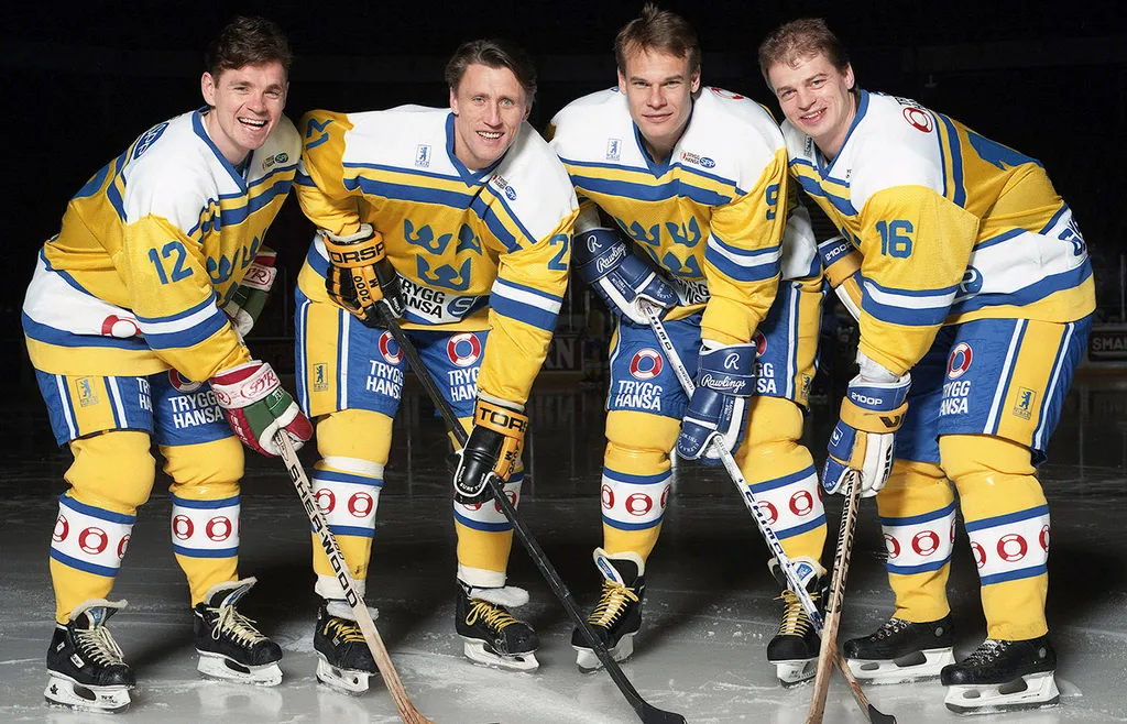 Håkan Loob, Börje Salming, Thomas Rundqvist och Bengt-Åke Gustafsson vid OS 1992