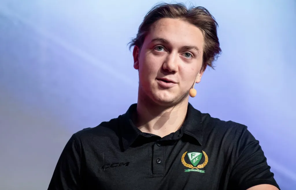 Färjestads Stian Solberg under SHL:s upptaktsträff den 17 september 2024 i Stockholm