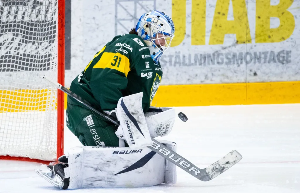 Connor Ingram i Björklöven under den omtalade matchen mot Mora i Hockeyallsvenskan den 14 December 2020 i Umeå