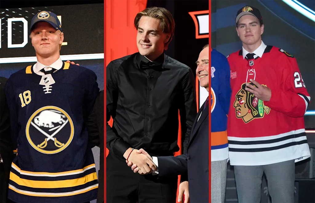 Rasmus Dahlin, Leo Carlsson och Anton Frondell - tre av åtta svenskar som valts topp-tre i draften.
Foto: Bildbyrån.