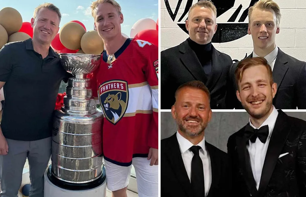 Joakim Persson med Gustav Forsling, Linus Ullmark och Jesper Bratt.