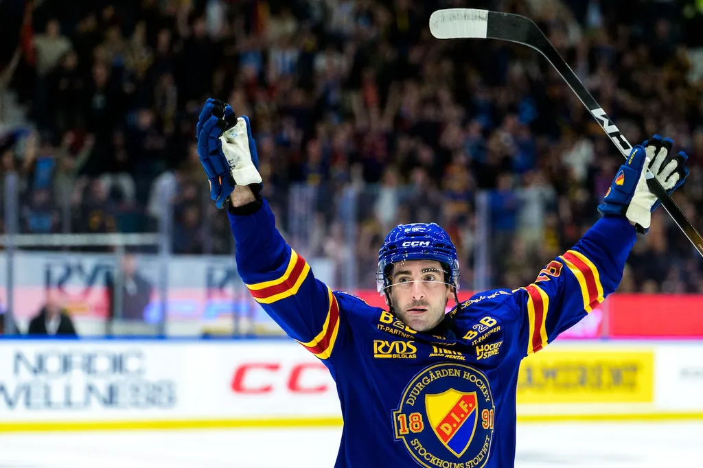 Joey LaLeggia firar mål mot Skellefteå i SHL-premiären i september
