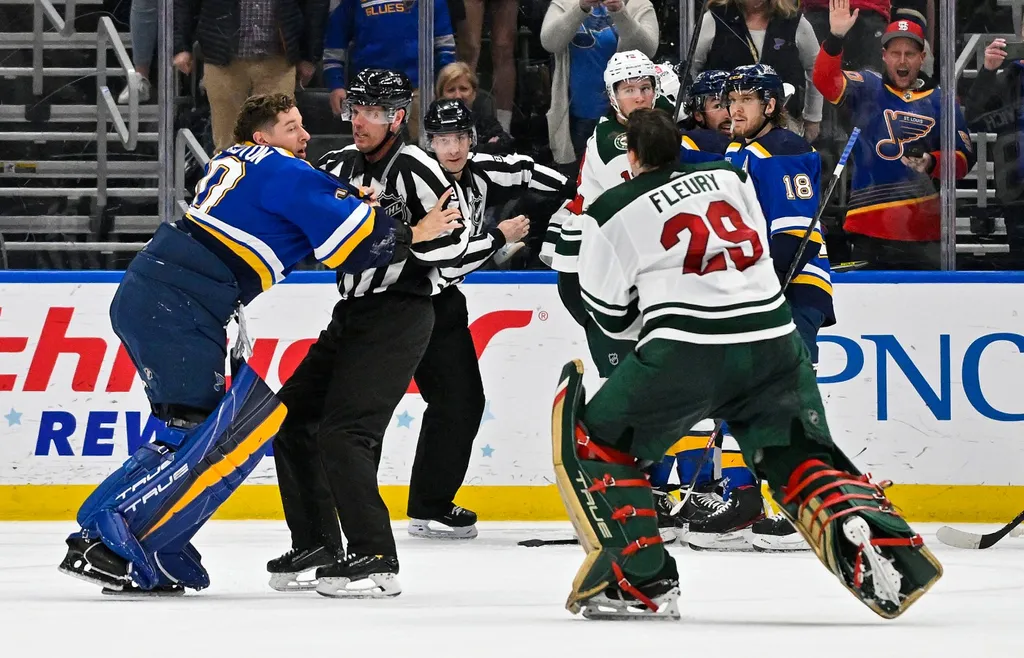 Jordan Binnington och Marc-Andre Fleury råkade i luven på varandra härom året