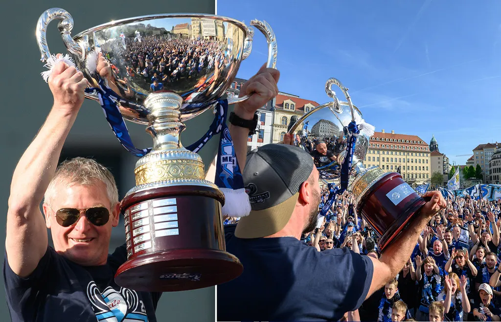 Niklas Sundblad under paraden när Dresden gick upp till tyska högstaserien för första gången någonsin