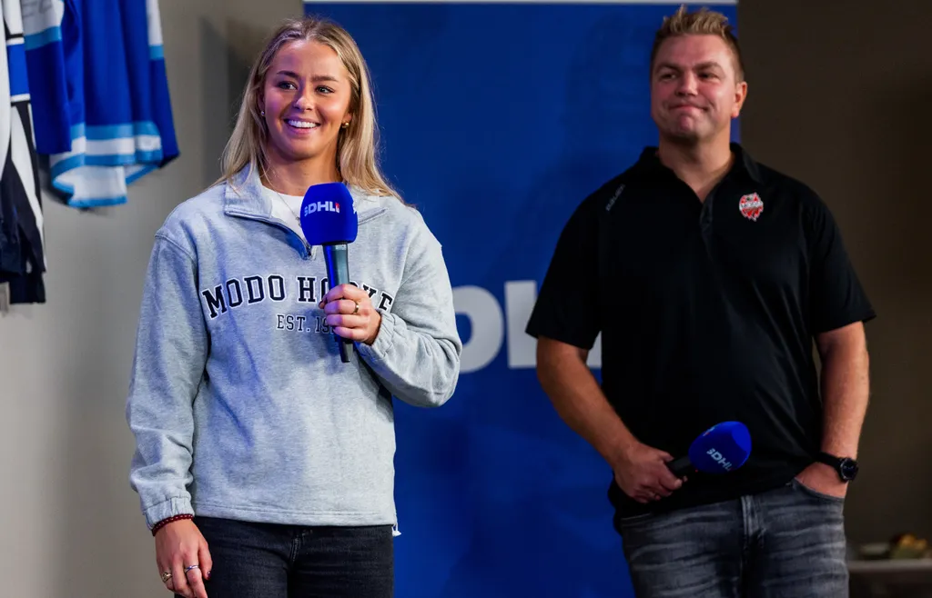 MoDos Tindra Holm och tränare Per-Åge Skröder under SDHL:s upptaktsträff.