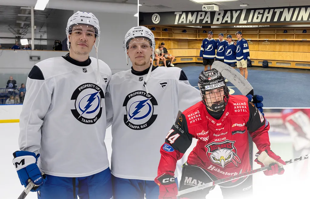 Både Max Vilén och Morgan Anderberg valdes av Tampa Bay Lightning i NHL-draften 2026. Foto: Privat och Bildbyrån (montage).