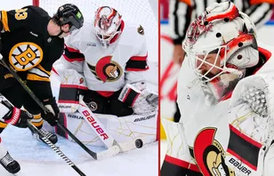 Linus Ullmark tvingades utgå i nattens match .