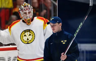 Erik Källgren och Brynäs målvaktstränare Anthon Hansson. 
