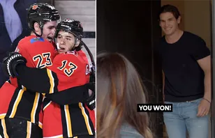 Här överraskas NHL-spelaren - av Gaudreaus fru