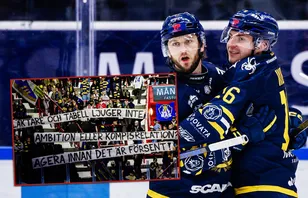 Södertälje vinner efter supportrarnas banderoll.